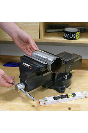 Staxx Pro 100mm 4" 360" Dönerli Taban Dövme Çelik Sabit Tezgah Masa Mengenesi Madeın Germany