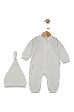 Unisex Ekru Fitilli Düğümlü Bereli Çıtçıtlı Tulum