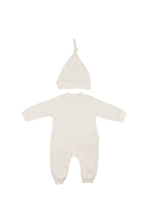 Unisex Ekru Fitilli Düğümlü Bereli Çıtçıtlı Tulum