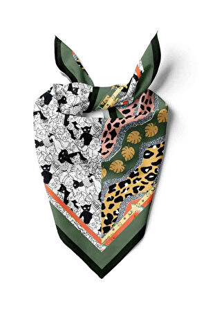 D1 Beyaz Siyah Köpek Bandanası Figür Desenli Premium Özel Üretim 45x45 DG2069