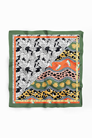 D1 Beyaz Siyah Köpek Bandanası Figür Desenli Premium Özel Üretim 45x45 DG2069