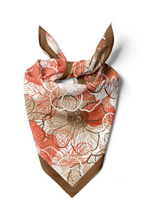 F8 Kadın Çiçek Desenli Bandana 50x50 Pudra Kahve - DG0111