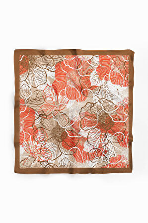 F8 Kadın Çiçek Desenli Bandana 50x50 Pudra Kahve - DG0111