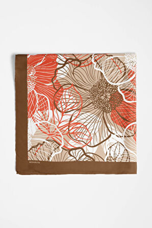 F8 Kadın Çiçek Desenli Bandana 50x50 Pudra Kahve - DG0111
