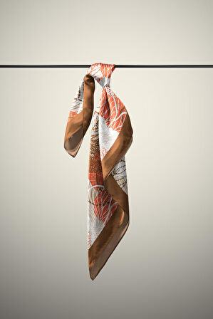 F8 Kadın Çiçek Desenli Bandana 50x50 Pudra Kahve - DG0111