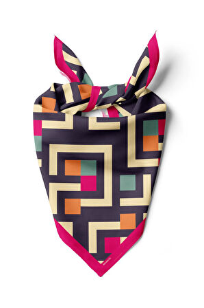 V48 Kadın Geometric Desenli Bandana 50x50 Mavi DG0119-22