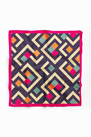 V48 Kadın Geometric Desenli Bandana 50x50 Mavi DG0119-22
