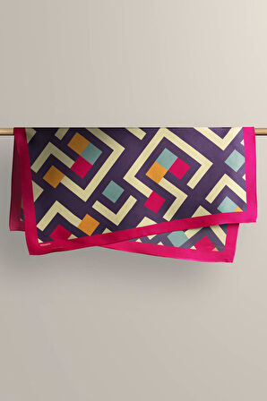 V48 Kadın Geometric Desenli Bandana 50x50 Mavi DG0119-22