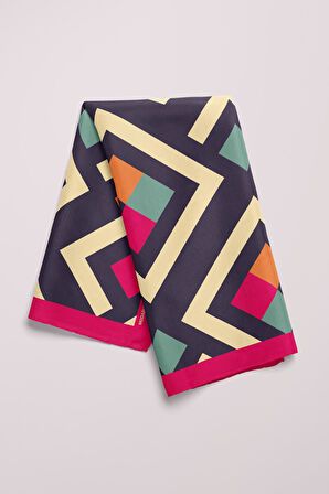 V48 Kadın Geometric Desenli Bandana 50x50 Mavi DG0119-22