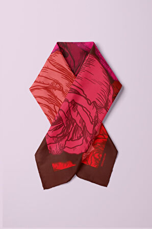 F1  Kadın Gül Desenli Bandana 50x50 Kırmızı  DG0133-22