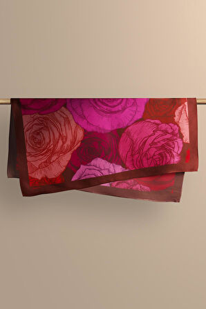 F1  Kadın Gül Desenli Bandana 50x50 Kırmızı  DG0133-22