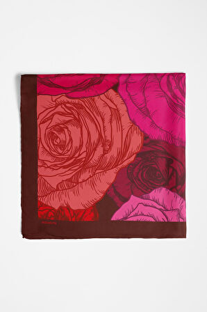 F1  Kadın Gül Desenli Bandana 50x50 Kırmızı  DG0133-22