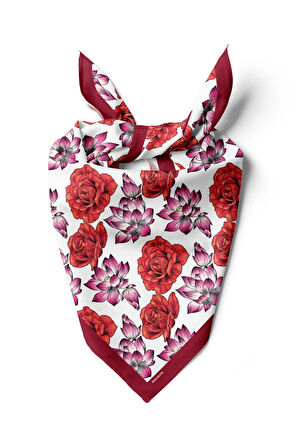 Y57 Kadın Çiçek Desenli Bandana 50x50 Kırmızı DG0139-2