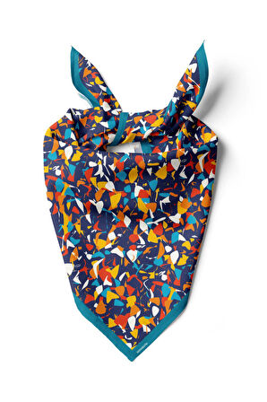 D100 Kadın Mix Desenli Bandana 50x50 Lacivert DG0179-22