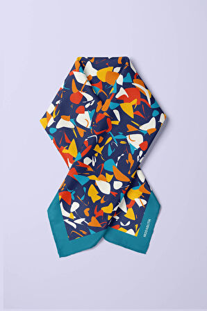 D100 Kadın Mix Desenli Bandana 50x50 Lacivert DG0179-22