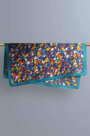D100 Kadın Mix Desenli Bandana 50x50 Lacivert DG0179-22