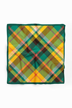 D80 Kadın Ekose Desenli Bandana 50x50 Yeşil Sarı DG0200-22
