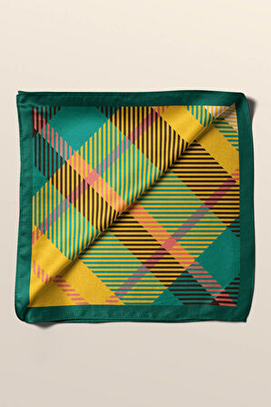 D80 Kadın Ekose Desenli Bandana 50x50 Yeşil Sarı DG0200-22