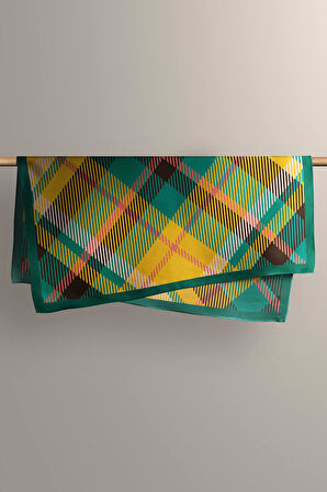 D80 Kadın Ekose Desenli Bandana 50x50 Yeşil Sarı DG0200-22