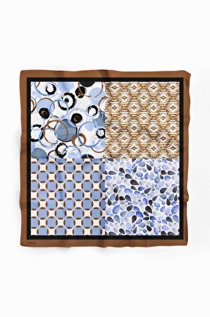 E39 Kadın Etnik Patchwork Desenli Bandana 50x50 Mavi DG0204-22