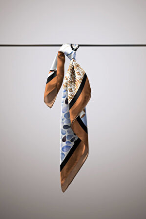 E39 Kadın Etnik Patchwork Desenli Bandana 50x50 Mavi DG0204-22