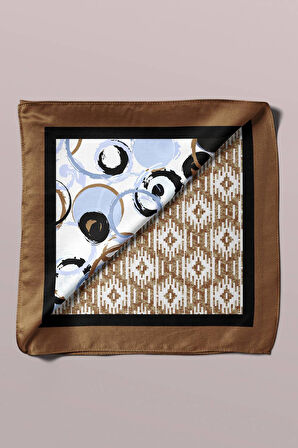 E39 Kadın Etnik Patchwork Desenli Bandana 50x50 Mavi DG0204-22