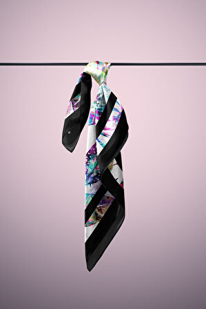 D115 Kadın Garden Desenli Bandana 50x50 Mor DG0225-22