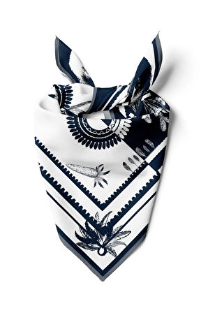 D50 Kadın Etnik Desenli Bandana 50x50 Lacivert DG0229-22 Snz
