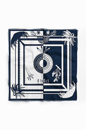 D50 Kadın Etnik Desenli Bandana 50x50 Lacivert DG0229-22 Snz