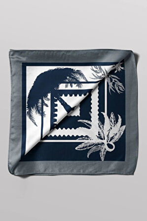 D50 Kadın Etnik Desenli Bandana 50x50 Lacivert DG0229-22 Snz