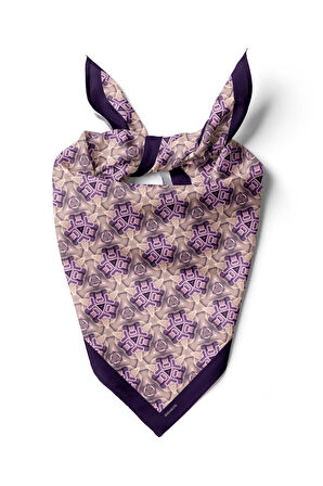 D52 Kadın Geometric Desenli Bandana 50x50 Mor DG0240-22