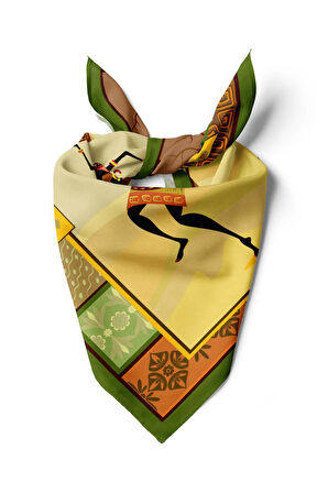 F23 Kadın African Desenli Bandana 50x50 Kahve DG0248-2