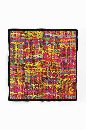 C71 Kadın Yağlı Boya Desenli Bandana 50x50 Pembe Yeşil DG0256-22