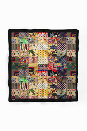 D99 Kadın Patchwork Desenli Bandana 50x50 Yeşil Sarı DG0259-22