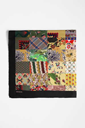 D99 Kadın Patchwork Desenli Bandana 50x50 Yeşil Sarı DG0259-22