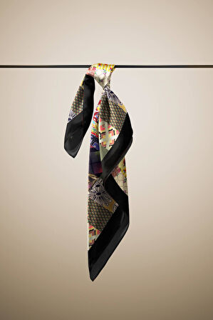 D99 Kadın Patchwork Desenli Bandana 50x50 Yeşil Sarı DG0259-22