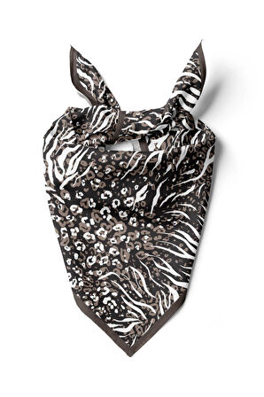 Z21 Kadın Yaprak Desenli Bandana 50x50 Kahverengi Beyaz - DG0267