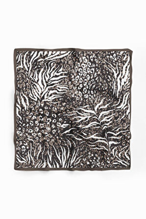 Z21 Kadın Yaprak Desenli Bandana 50x50 Kahverengi Beyaz - DG0267