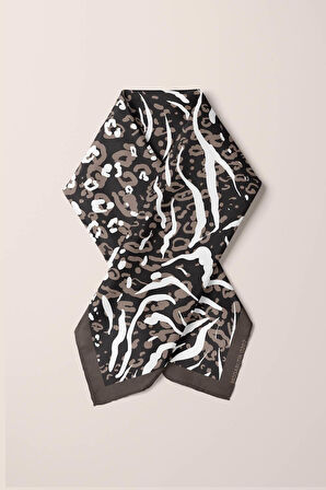 Z21 Kadın Yaprak Desenli Bandana 50x50 Kahverengi Beyaz - DG0267