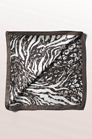 Z21 Kadın Yaprak Desenli Bandana 50x50 Kahverengi Beyaz - DG0267