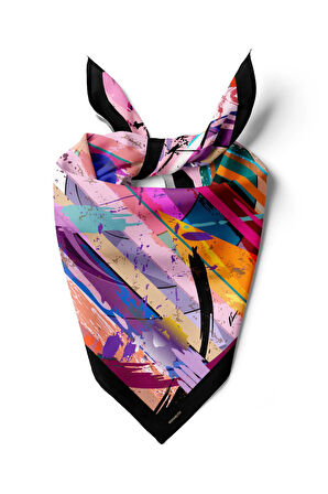 Z18 Kadın Yağlı Boya Desenli Bandana 50x50 Mavi DG0269-22 Snz