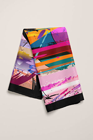 Z18 Kadın Yağlı Boya Desenli Bandana 50x50 Mavi DG0269-22 Snz