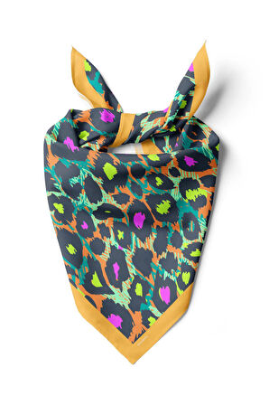 Z93 Kadın Yağlı Boya Desenli Bandana 50x50 Sarı Mavi DG0271-22 Snz