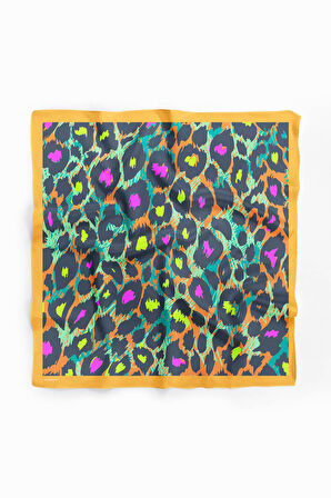 Z93 Kadın Yağlı Boya Desenli Bandana 50x50 Sarı Mavi DG0271-22 Snz