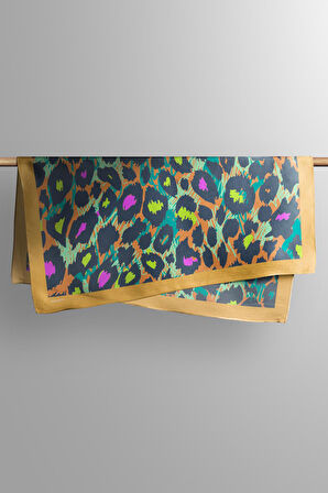 Z93 Kadın Yağlı Boya Desenli Bandana 50x50 Sarı Mavi DG0271-22 Snz