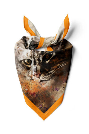 E21 Kadın Kedi Desenli Bandana 50x50 Gri DG0295-22