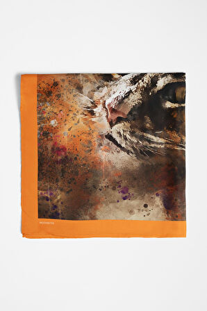 E21 Kadın Kedi Desenli Bandana 50x50 Gri DG0295-22