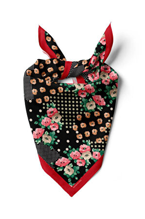 D107 Kadın Patchwork Desenli Bandana 50x50 Yeşil Pembe