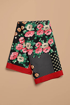 D107 Kadın Patchwork Desenli Bandana 50x50 Yeşil Pembe