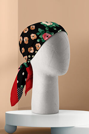 D107 Kadın Patchwork Desenli Bandana 50x50 Yeşil Pembe